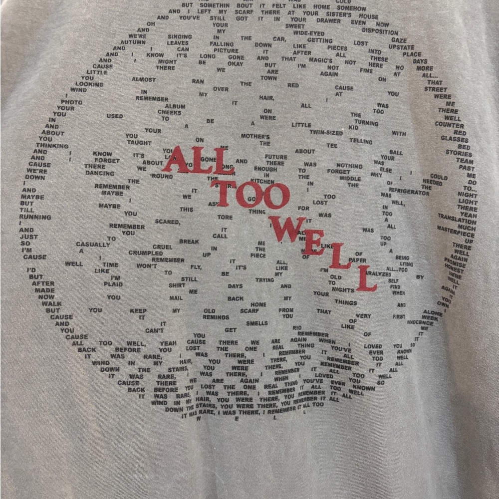 Taylor Swift Limited Edition All Too Well lyric tee